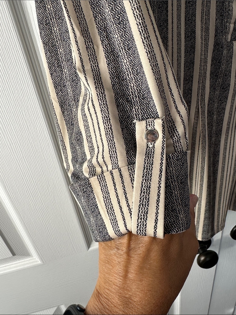 Cocomo Black and Cream Striped Henley Tunic Dress - Picture 2 of 7